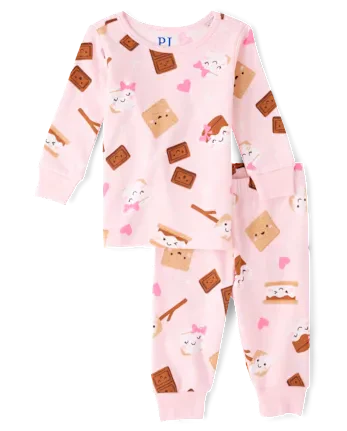 Baby And Toddler Girls S'mores Snug Fit Cotton Pajamas - pink