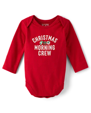 Baby Christmas Matching Family  Morning Crew Graphic Bodysuit - red