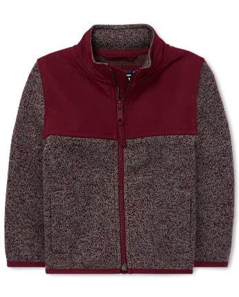 Baby And Toddler Boys Sweater Fleece Trail Jacket - burgundy