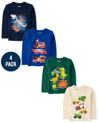 Baby And Toddler Boys Dinos And Trucks Graphic Tee 4-Pack - multi