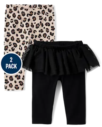 Baby Girls Leopard Tutu Leggings 2-Pack - tan