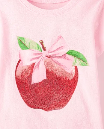 Toddler Girls Apple Bow Graphic Tee - pink