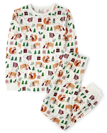 Adult Matching Family Animal Cotton Pajamas - white