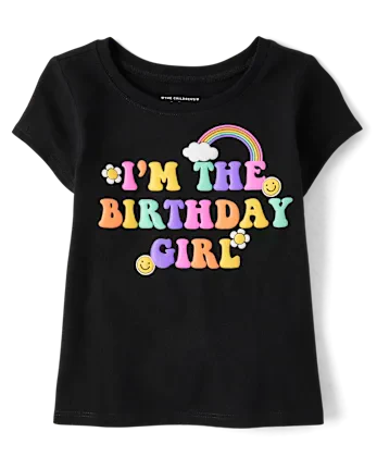 Baby And Toddler Girls Rainbow Birthday Girl Graphic Tee - black