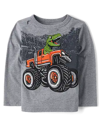 Baby And Toddler Boys Dino Truck Graphic Tee - gray