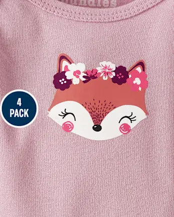 Baby Girls Fox Flutter Bodysuit 4-Pack - purple