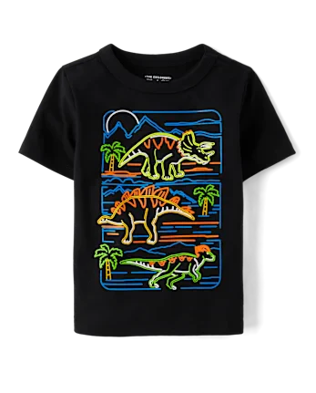 Baby And Toddler Boys Dino Outline Graphic Tee - black