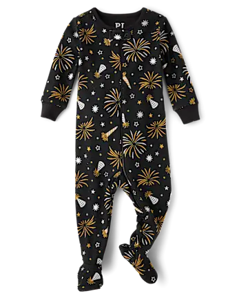 Baby And Toddler Matching Family New Year Snug Fit Cotton Footed One Piece Pajamas - black