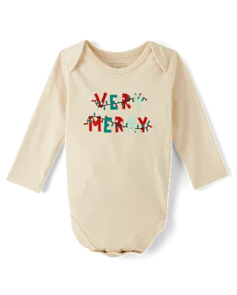Baby Very Merry Christmas Lights Graphic Bodysuit - cream