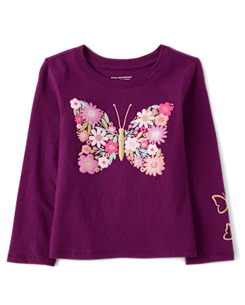 Baby And Toddler Girls Floral Butterfly Graphic Tee - purple