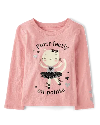 Baby And Toddler Girls Ballerina Cat Graphic Tee - pink