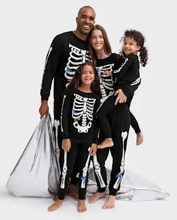 Baby And Toddler Matching Family Glow Skeleton Snug Fit Cotton Pajamas - black