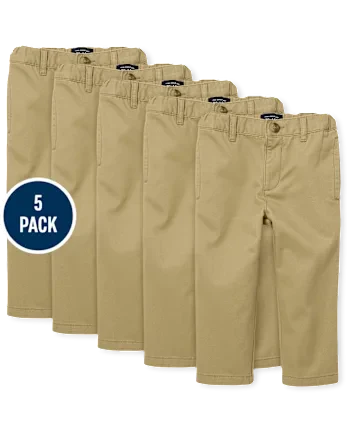 Baby And Toddler Boys Uniform Relaxed Straight Chino Pants 5-Pack - tan