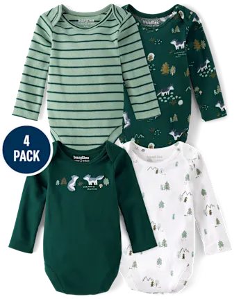 Baby Boys Fox Bodysuit 4-Pack - green