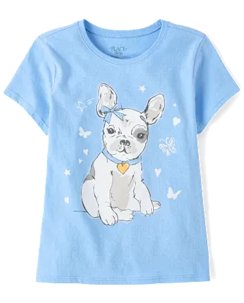 Girls Dog Butterflies Graphic Tee - blue
