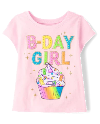 Baby And Toddler Girls Birthday Girl Cupcake Graphic Tee - pink