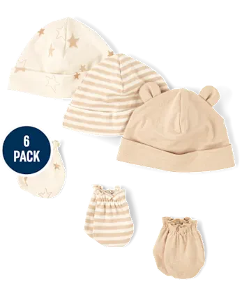 Baby Star Hat And Mittens 6-Piece Set - tan