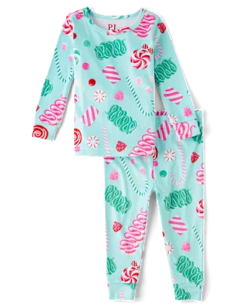 Baby And Toddler Girls Holiday Gummy Velour Pajamas - aqua