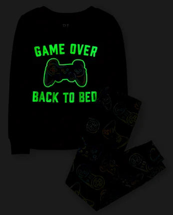 Boys Glow Gamer Snug Fit Cotton Pajamas - black