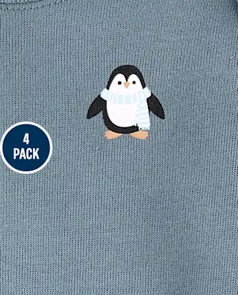 Baby Boys Penguin Bodysuit 4-Pack - blue