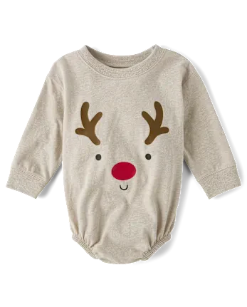 Baby Christmas Reindeer Graphic Bodysuit - brown