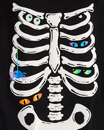 Kids Matching Family Glow Skeleton Snug Fit Cotton Pajamas - black