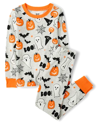 Kids Matching Family Glow Halloween Snug Fit Cotton Pajamas - gray