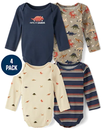 Baby Boys Dino Bodysuit 4-Pack - gray