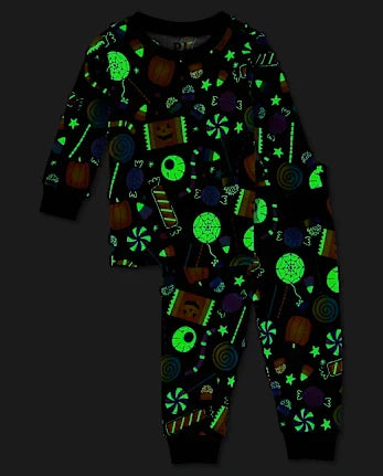 Baby And Toddler Glow Halloween Candy Snug Fit Cotton Pajamas - black