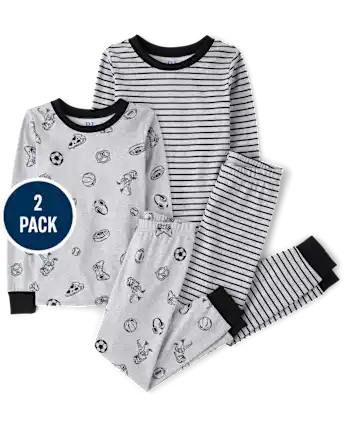 Boys Striped Icon Snug Fit Cotton Pajamas 2-Pack - gray