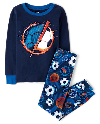Boys Soccer Snug Fit Cotton Pajamas - blue