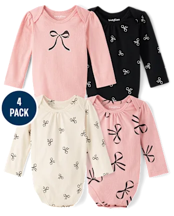 Baby Girls Bow Bodysuit 4-Pack - pink