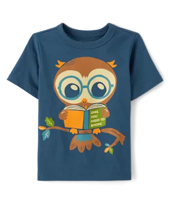 Toddler Boys Reading Owl Graphic Tee - blue