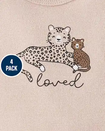 Baby Girls Leopard Bodysuit 4-Pack - tan