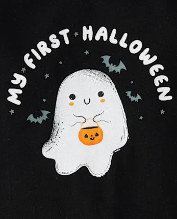 Baby First Halloween Ghost Graphic Bodysuit - black