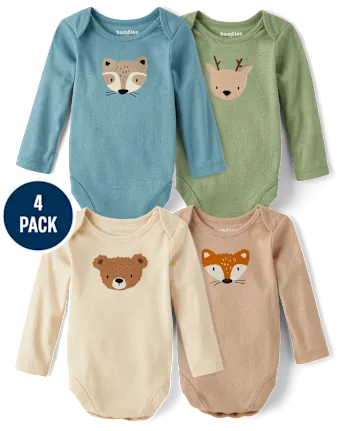 Baby Animal Bodysuit 4-Pack - gray