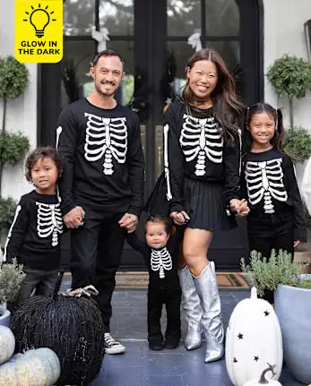 Baby Matching Family Glow Skeleton Graphic Bodysuit - black