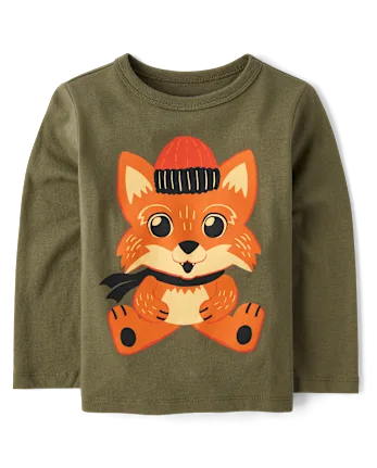 Baby And Toddler Boys Winter Fox Graphic Tee - green