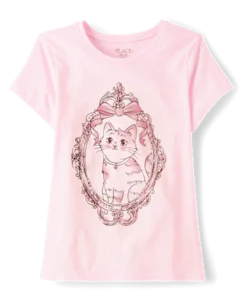 Girls Cat Mirror Graphic Tee - pink