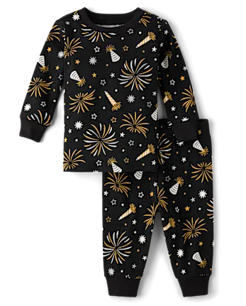Baby And Toddler Matching Family Glow New Year Cotton Pajamas - black