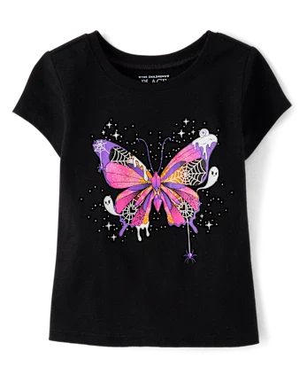 Baby And Toddler Girls Glow Butterfly Graphic Tee - black
