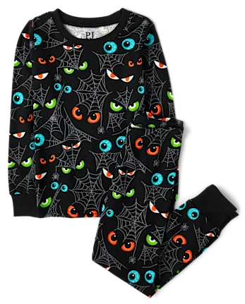 Kids Glow Eyes Snug Fit Cotton Pajamas - black