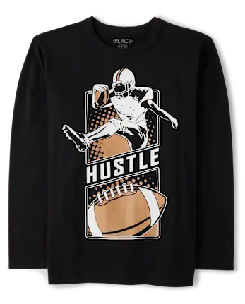 Boys Football Hustle Graphic Tee - black