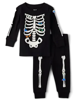 Baby And Toddler Matching Family Glow Skeleton Snug Fit Cotton Pajamas - black