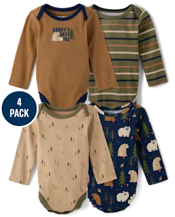 Baby Boys Bear Bodysuit 4-Pack - blue