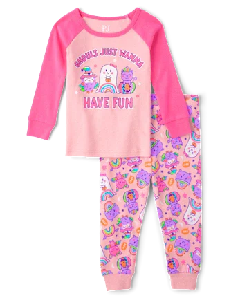 Baby And Toddler Girls Glow Ghouls Wanna Have Fun Snug Fit Cotton Pajamas - pink