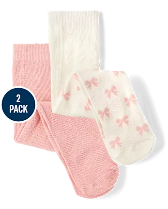 Baby Girls Bow Tights 2-Pack - pink