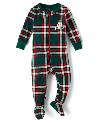 Baby And Toddler Matching Family We Are Family Snug Fit Cotton Footed One Piece Pajamas - green