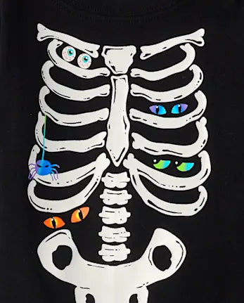 Baby And Toddler Matching Family Glow Skeleton Snug Fit Cotton Pajamas - black