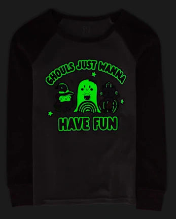 Girls Glow Ghouls Wanna Have Fun Snug Fit Cotton Pajamas - pink